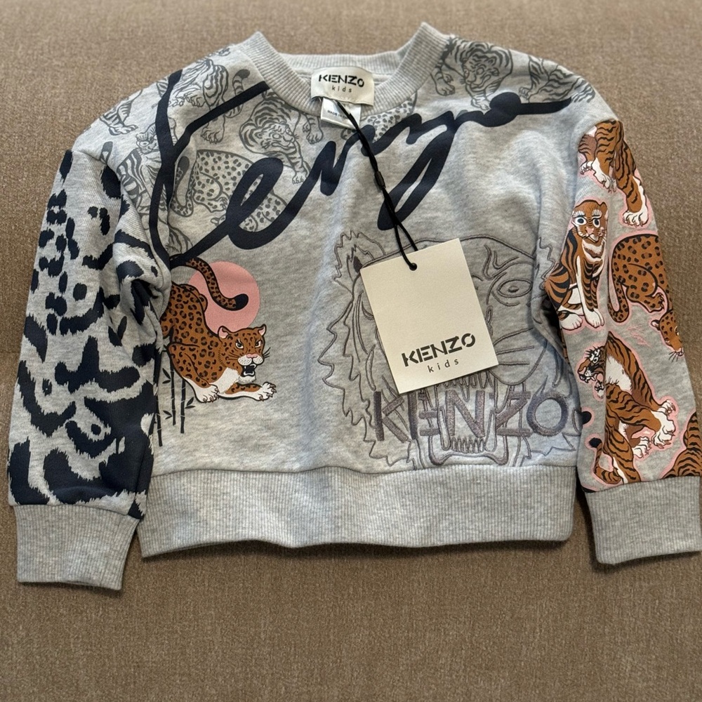 Kenzo Gray Artistic Animal Print crew neck